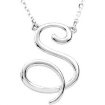 14K White Script Initial S 16 Necklace