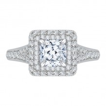 Shah Luxury 14K White Gold Cushion Diamond Double Halo Engagement Ring with Split Shank (Semi-Mount)