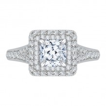 Shah Luxury 14K White Gold Cushion Diamond Double Halo Engagement Ring with Split Shank (Semi-Mount)