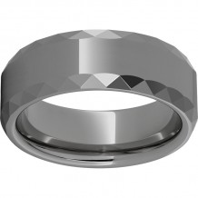 Rugged Tungsten  8mm Faceted Beveled Edge Polished Band
