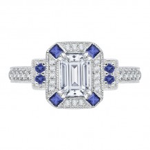 Shah Luxury 14K White Gold Emerald Diamond and Sapphire Engagement Ring (Semi-Mount)