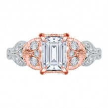 Shah Luxury 14K Two-Tone Gold Emerald Diamond Floral Engagement Ring (Semi-Mount)