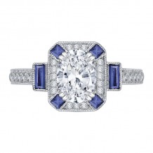 Shah Luxury 14K White Gold Oval Diamond and Sapphire Engagement Ring (Semi-Mount)