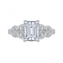 Shah Luxury Emerald Diamond Floral Engagement Ring In 14K White Gold (Semi-Mount)