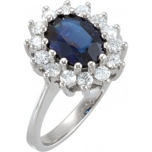 14K White 9 x 7 mm Oval Blue Sapphire & 1/2 CTW Diamond Halo-Style Ring