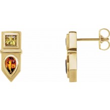 14K Yellow Multi-Gemstone Geometric Bar Drop Earrings