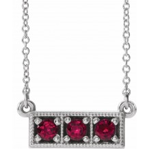 14K White Ruby Three-Stone Granulated Bar 16-18 Necklace