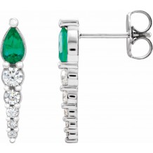 14K White Emerald & 1/4 CTW Diamond Earrings