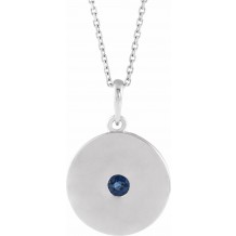 14K White Blue Sapphire Disc 16-18 Necklace