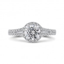 Shah Luxury 14K White Gold Round Diamond Halo Engagement Ring with Split Shank (Semi-Mount)