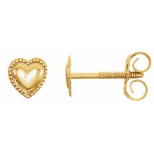 14K Yellow Heart Earrings