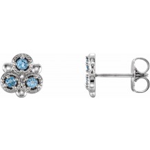 14K White Aquamarine Three-Stone Earrings