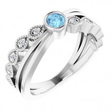 14K White Aquamarine & .05 CTW Diamond Ring