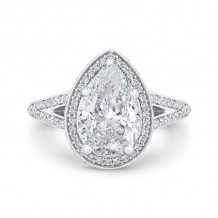 Shah Luxury 14K White Gold Pear Diamond Halo Engagement Ring with Split Shank (With Center)