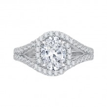 Shah Luxury 14K White Gold Oval Diamond Halo Engagement Ring with Split Shank (Semi-Mount)