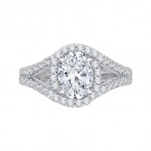 Shah Luxury 14K White Gold Oval Diamond Halo Engagement Ring with Split Shank (Semi-Mount)