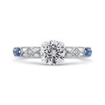 Shah Luxury 14K White Gold Round Diamond and Sapphire Engagement Ring (Semi-Mount)