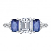 Shah Luxury 14K White Gold Emerald Diamond With Sapphire Three-Stone Engagement Ring (Semi-Mount)