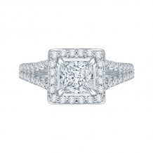 Shah Luxury 14K White Gold Princess Diamond Halo Engagement Ring with Split Shank (Semi-Mount)