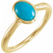 14K Yellow 8x6 mm Oval Cabochon Turquoise Ring