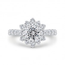 Shah Luxury 14K White Gold Round Diamond Floral Engagement Ring with Round Shank (Semi-Mount)