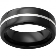 Black Diamond Ceramic Pipe Cut Band with 1mm Sterling Silver Inlay