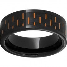 Black Diamond Ceramic Pipe Cut Band with Black and Orange Carbon Fiber Inlay