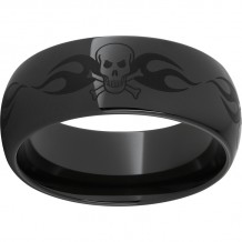 Black Diamond Ceramic Domed Band with Skull Laser Engraving