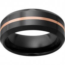 Black Diamond Ceramic Beveled Edge Band with a 1mm 14K Rose Gold Inlay