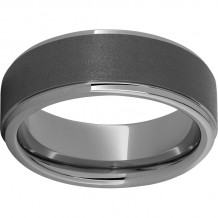 Rugged Tungsten  8mm Flat Grooved Edge Band with Sandblast Finish