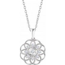 14K White 1/5 CTW Diamond Granulated Filigree 18 Necklace