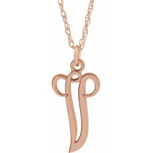 14K Rose Script Initial V 16-18 Necklace