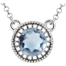 14K White Aquamarine March 18 Birthstone Necklace