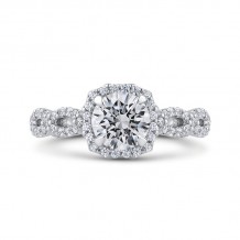 Shah Luxury 14K White Gold Round Halo Diamond Vintage Engagement Ring (Semi-Mount)