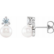 14K White Freshwater Cultured Pearl & 1/2 CTW Diamond Earrings