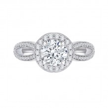 Shah Luxury 14K White Gold Round Diamond Halo Engagement Ring with Split Shank (Semi-Mount)