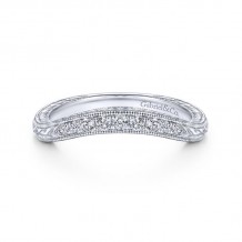 Gabriel & Co. 14k White Gold Victorian Curved Wedding Band