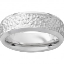 Serinium Beveled Edge Band with Hammered Hand Finish