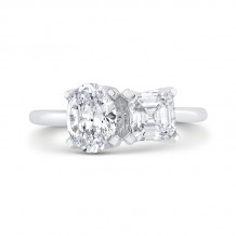 Shah Luxury 14K White Gold Two Stone Engagement Ring Center with Oval & Asscher Diamond
