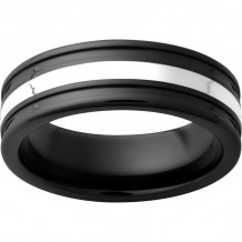 Black Diamond Ceramic Band with 2mm Sterling Silver Inlay