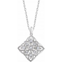 14K White 1/10 CTW Diamond Granulated Filigree 18 Necklace