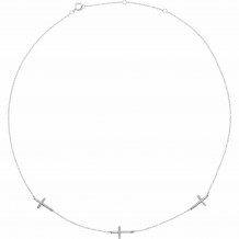 14K White 3-Station Cross Adjustable 16-18u201d Necklace