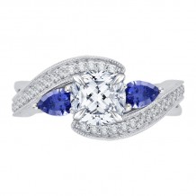 Shah Luxury 14K White Gold Cushion Diamond and Sapphire Engagement Ring (Semi-Mount)