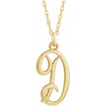 14K Yellow Script Initial D 16-18 Necklace