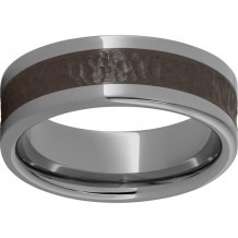 Rugged Tungsten  8mm Pipe Cut Band with Brown CeramicHammered Finish