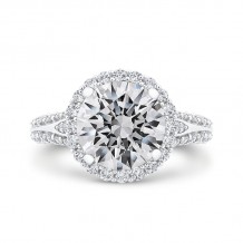 Shah Luxury 14K White Gold Round Cut Diamond Halo Engagement Ring Split Shank  (With Center)