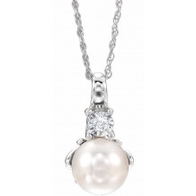14K White Freshwater Cultured Pearl & .02CTW Diamond 18 Necklace