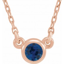 14K Rose 3 mm Round Blue Sapphire Bezel-Set Solitaire 16 Necklace