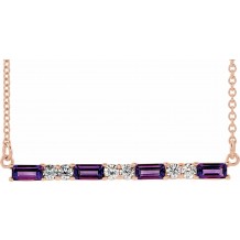 14K Rose Amethyst & 1/5 CTW Diamond Bar 16-18 Necklace