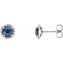 14K White Blue Sapphire & 1/6 CTW Diamond Earrings